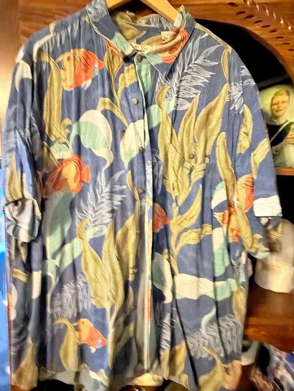 Batik Bay Floral Button Down Shirt Blue & Green XXL